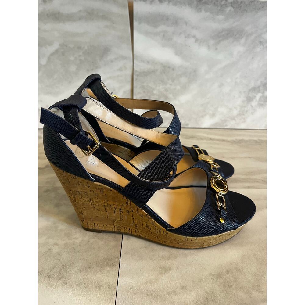 Marc Fisher Women's Brantor-R Navy Cork Wedge Sandals Size 10 Shoes